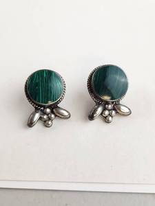 Pair of Earrings with Malachite and Sterling Silver Stamped Sterling Mexico