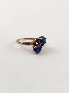 Vintage 10k Yellow Gold Bypass Rings Blue Stones Sz 5.75
