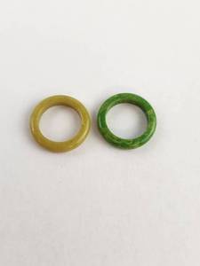 lot 112 image: 2 Vintage Bakelite Rings Butterscotch and Green Swirl Sz 5