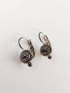 lot 119 image: Pair of Ornamental Lever-Back Earrings with Rope Border and Dangling Spheres .925 4g