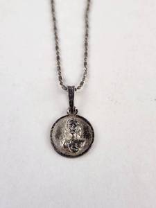 lot 129 image: .925 Religious Pendant Necklace with Bar-Link Chain 16