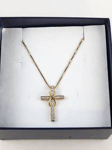 lot 130 image: Diamond Classic Jewelry Infinity Cross Necklace Gold Plated .925 18 Chain