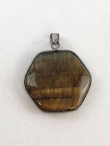 lot 153 image: Tigers Eye Stone Pendant with Metal Bezel and Loop