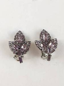 lot 158 image: Pair of Clip-On Earrings with Purple Faceted Stones and Rhinestones