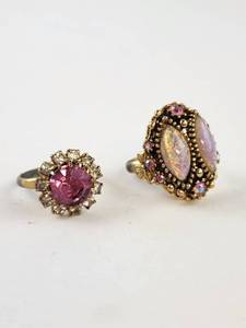 lot 162 image: 2 Vintage Ornate Rings with Purple and Opal Glass