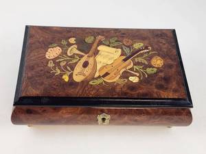 lot 167 image: Vintage Wood Inlaid Reuge Musical Jewelry Box Swiss Movement