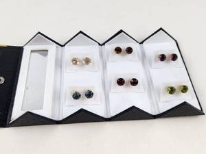 lot 173 image: 6 Pairs Faceted Round Gemstone Stud Earrings Multi-Color Set