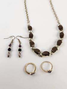 lot 228 image: Fashion Jewelry Set Necklace Earrings Rings Brown Beads