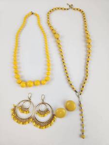 lot 239 image: Yellow Beaded Jewelry Lot 2 Necklaces 2 Earrings Vintage