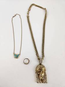lot 248 image: Fashion Jewelry Lot 3 Necklaces 1 Ring Butterfly Head Pendant