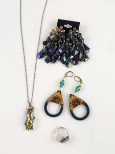 lot 262 image: Fashion Jewelry Lot Iridescent Necklace Earrings Ring Bracelet