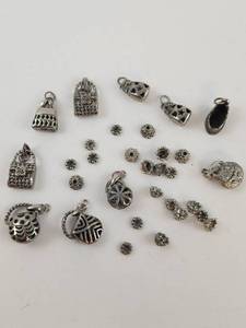 lot 271 image: Mixed Metal Charm and Bead Lot Pieces Filigree Pendants Spacers