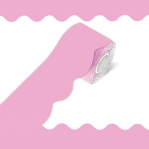 lot 1907 image: 70Ft Pink Bulletin Board Border- Pure Pink Scalloped Rolled Border Trim Board Border, Wavy Line Decorative Roll for Classroom, School, Office, Home - Retail $8