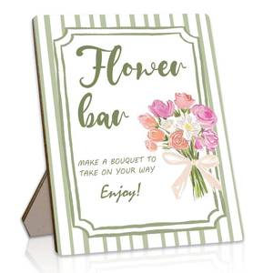 lot 1911 image: Flower Bar Sign, Wildflower Bouquet Bar Station, 8x10 Wooden Tabletop Decor for Wedding, Bridal Shower, Garden Party, Ceremony and Reception - Retail $13