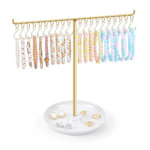 lot 1929 image: OAOLEER Bracelet Holder Display, Gold Jewelry Holder with 20 Movable Hooks Bracelet Stand Organizer, Jewelry Display Stand for Necklaces Bangles - Retail $10
