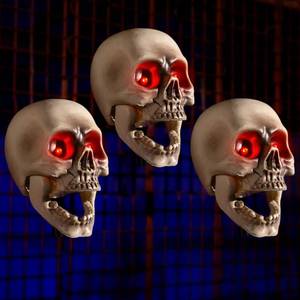 Halloween Animatronic Skull Decorations,Sound Activated Skeleton Heads with Sound, Light Up Eyes & Mouth Move,Creepy Spooky Skull,Animated Halloween Props for Lawn Yard Outdoor Party(3 Pack) - Retail: $38