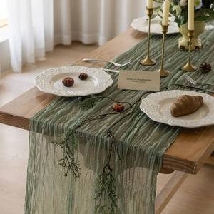 lot 1966 image: Sage Green Cheesecloth Table Runner 120 Inches for Party Home Decorations - Retail $9