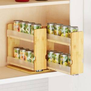 lot 1967 image: SpaceAid Bamboo Pull Out Spice Rack Organizer for Cabinet, Heavy Duty Slide Out Seasoning Kitchen Pantry Sliding Vertical Organization, 7.3 Wide, 2 Drawers(3 Wide), 2-Tier, Natural - Retail $40