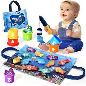 lot 1981 image: BAHIAKLO Montessori Toys for 1 Year Old Boy Girl Gifts, Cloth Fishing Game Toy 1-3, Sorting Learning Toys 6-12-18 Months, Toys for Easter Gifts - Retail $15