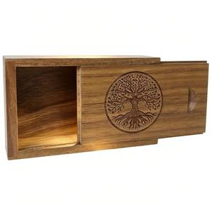 lot 1983 image: TATMOHIK Small Wood Gift Box with Magnetic Sliding Lid, Wood Tree of Life Engraving Tiny Wooden Keepsake Gift Box USB Box for FamilyFriendsPhotographerClient(Walnut Wood,3.15x2x0.98inch) - Retail $10