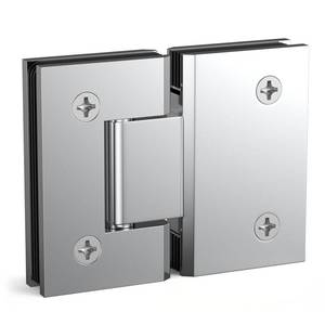 lot 1990 image: AatrixQuayn 180 Degree Glass Shower Door Hinges, Heavy Duty Solid Brass, Mirror Chrome, 1 Pack, 516-12 Thickness Tempered Glass - Retail $64