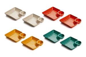 lot 1992 image: ecanna 8 Pack Chip and Dip Plates with Sauce Compartment, Snack Plates - Retail $1,139