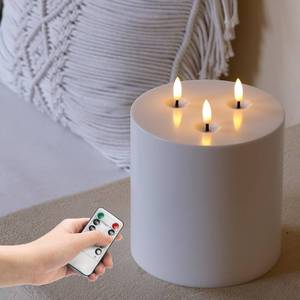 lot 1993 image: White 6 x 6 Extra Large Outdoor Waterproof Flameless Candle with 3 Wick - Retail $25