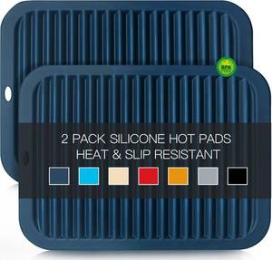 lot 2006 image: Silicone Mats for Kitchen Counter, 9x12 Trivets for Hot Pots and Pans, Navy Blue Silicone Trivets for Hot Dishes, Protect Table Quartz Countertops, Indigo - Retail $9