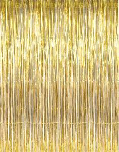 lot 2007 image: GOER 3.2 ft x 9.8 ft Metallic Tinsel Foil Fringe Curtains,Party Streamer Backdrop for Birthday,Graduation Decorations and New Year Eve (2 Pcs,Gold) - Retail $9