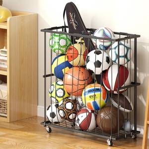 lot 2019 image: Large Capacity Garage Ball Storage- Hold 16-20 Balls Rolling Sports Equipment Organizer Cart with Elastic Rope, Ball Rack with Wheels for Basketball, Soccer, Football, IndoorOutdoor, Black - Retail $45