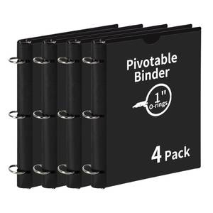 lot 2022 image: LETVPVOW 4 Pcs 360° Pivotable 3 Ring Binder, Soft 1 inch Binders 3 Ring, Flexible Thin Soft Three Ring Binder Fits 8.5 x 11, for Home, School and Office-Black - Retail $20