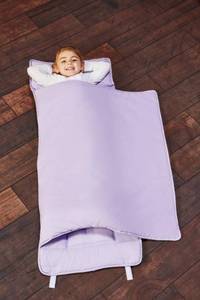 lot 2028 image: EVERYDAY KIDS Nap Mat with Removable Pillow - Lavender - Carry Handle with Straps Closure, Rollup Design, Soft Microfiber for Preschool, Daycare, Travel Sleeping Bag - Ages 3-6 Years - Retail $26