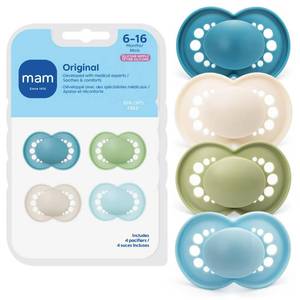 lot 2030 image: MAM Original Baby Pacifier 6-16 Mths, Skin Soft Silicone Nipple, 4 Pack - Retail $16