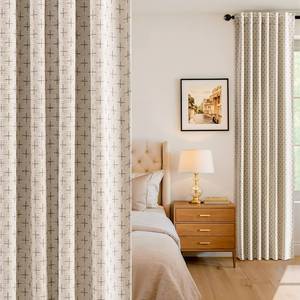 lot 2035 image: MIULEE 100% Blackout Decorative Linen Curtains with Geometric Pattern, Thick Woven Farmhouse Rustic Patterned Drapes with Back Tab for Bedroom and Living Room, Beige, 52 x 84 Inches, 2 Panels - Retail $40