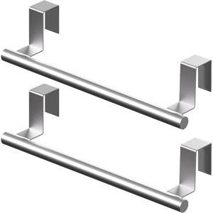lot 2041 image: Qflushor Over Cabinet Towel Bar, Cabinet Door Towel Holder, Over The Door Towel Rack, Kitchen Over Door Towel Holder, Stainless Steel Dish Towel Holder for Cabinet Door, Brushed, 2 Pack - Retail $9