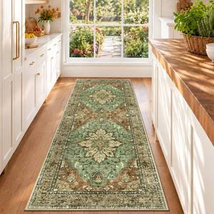 lot 2046 image: RELEANY Washable Area Rug, Runner 2x6, BrickBrownGreen - Retail $24