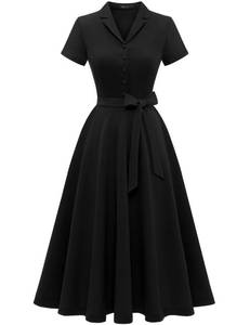 lot 2051 image: Wedtrend Ladies Women Casual Dresses for Work, Vintage Formal Cocktail Dress, A-Line Modest 50s Housewife Dress, Retro Wedding Guest Dress, Short Sleeve Summer Graduation Dress WTP30001BlackL - Retail $44