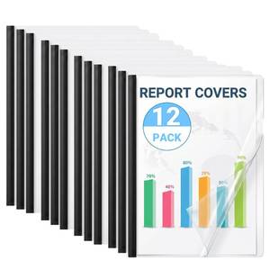 lot 2054 image: 12-Pack Clear Report Covers with Sliding Bars, Jupihorn Professional Resume Folder for A4 and Letter-Size Paper, Large Capacity 70-Sheet Portfolio Folder, Clear Paper Binder for School and Office Use - Retail $5