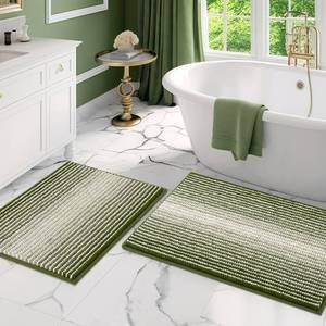 lot 2055 image: BSICPRO Bathroom Rugs Sets 2 Piece, Non Slip Striped Bath Mats, Sage - Retail $25