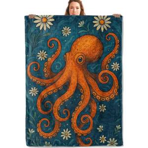 lot 2058 image: UGFIDZ Octopus Gifts, Orange Octopus Blanket for Girls Kids Women, Cozy Warm Flannel Throw Blankets for Bedroom, Travel, Couch, Home Decor, 50x60 in - Retail $26