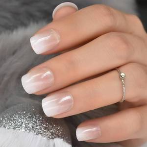 lot 2065 image: Ombre French Press On Nails Short - IKISKT Fashion Acrylic False Nails, Glue On Nails with Glue Sticker,Fit Perfectly & Natural Stick On Nails - 24PCS Soft UV Gel Fake Nails Kit, Gradient White - Retail $6