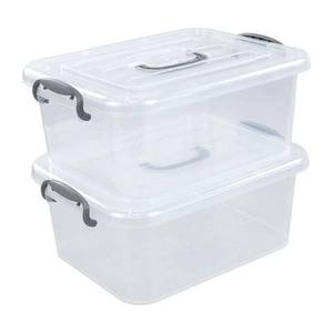 lot 2069 image: Kekow 2-Pack Clear Storage Latch Box, Plastic Containers with Lids, 8 L - Retail $22