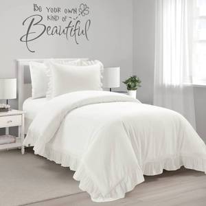 lot 2082 image: Lush Decor Reyna Ruffle Cotton Duvet Cover Set 2 Piece Set Twin XL, White - Cute Teen Bedding Set - White Duvet - Ruffled Bedding - Coquette Dorm Decor - Retail $66