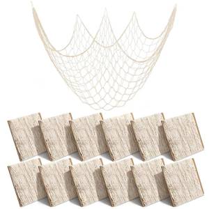 lot 2091 image: Oqqlin 12 Pcs Natural Fish Net Decorations, 80 x 40 Inch Ocean Themed Fishing Net Natural Cotton Decorative Wall Hanging Fishing Nets for Sea Party, Beach Party, Hawaiian, Nautical, Picture (Beige) - Retail $28