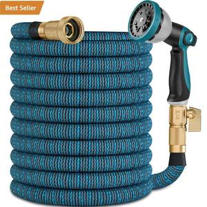 lot 2092 image: 2026 Upgraded Expandable Garden Hose 50 ft -with 10 Function Spray Nozzle and 34���� Brass Connector, Lightweight, Leak-Proof, No Kink, Flexible Retractable Water Hoses for Yard, Outdoor(Gary Blue) - Retail $48