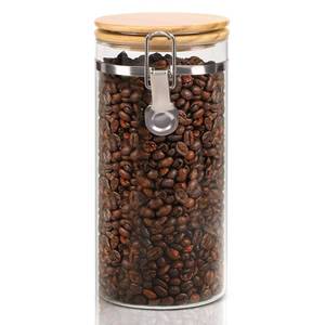 lot 2094 image: EQEY Glass Storage Jars Set Elegant Containers with Airtight Bamboo Lids, Perfect for Kitchen Organization - Flour, Rice, Pasta, Sugar, Coffee Beans, Accessories Included (Coffee Jar x 2) - Retail $262