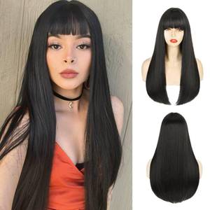 lot 2101 image: ENTRANCED STYLES Black Wig for Women Long Straight Black Wigs with Bangs Black Hair Wigs Heat Resistant Synthetic Womens Wig for Daily Party Christmas Halloween Use 22 Inch ��1B - Retail $24