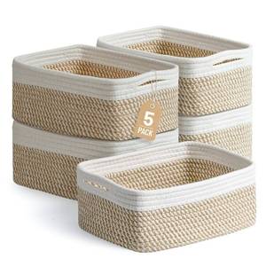 lot 2102 image: Yilobi 5 Pack Small Woven Storage Baskets for Shelves, Gift Baskets Empty - Retail $29