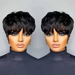 lot 2105 image: Flandi Pixie Cut Wig Human Hair Short Pixie Cut Wigs for Black Women Human Hair Glueless Pixie Wig Short Layered Brazilian Virgin Human Hair Wigs For Women Color 1B# - Retail $23