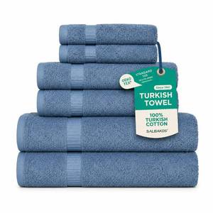 lot 2111 image: SALBAKOS 100% Turkish Cotton Bathroom Towel Set of 6-Piece, Blue - Retail $45